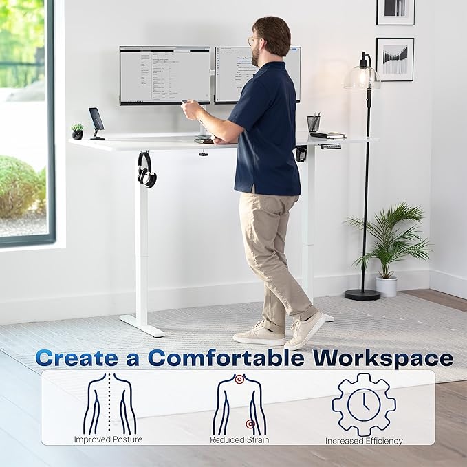 VIVO Electric Dry Erase 71 x 30 in Standing Desk, Memory Height Adjustment, 1B Series, Holds 220 lbs, Whiteboard Top White Frame, DESK-KIT-1W7WE