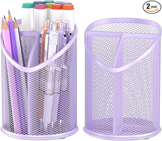 Delifox 2 Pack Pen Holder Mesh Round Pencil (Purple)