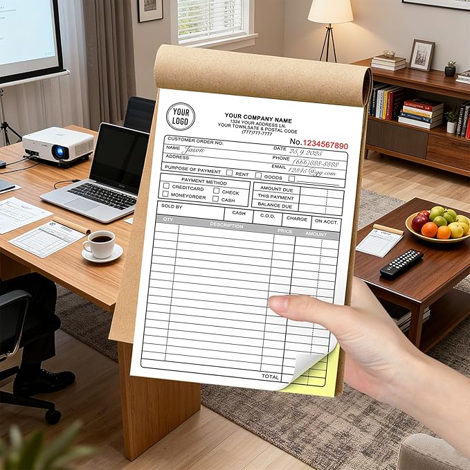 Custom Invoice Book with Logo 100 Set Personalized Receipt Books Customized Invoices for Small Business 2 - Parts Carbonless Duplicate Invoice Forms NCR Books