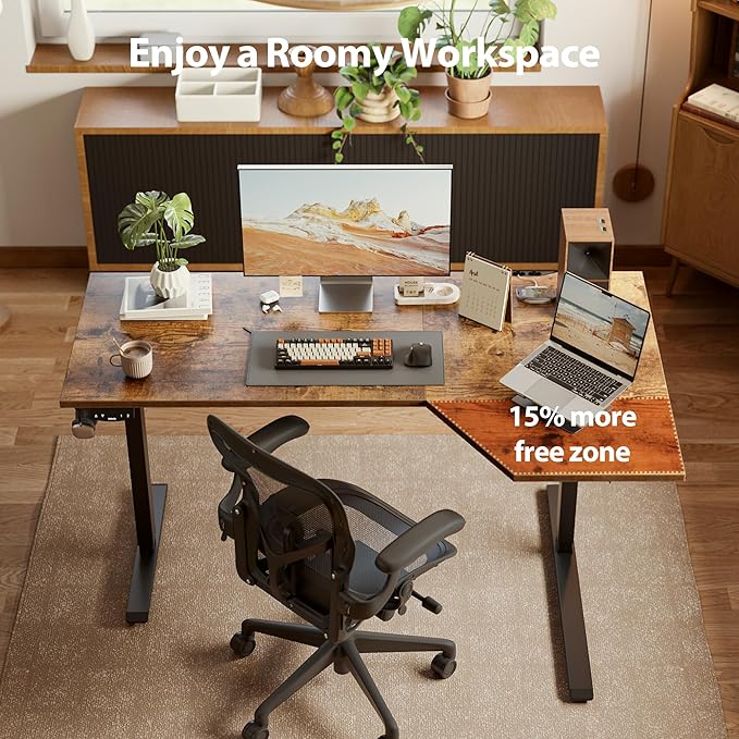 Agilestic Electric Standing Desk, L-Shaped 55 Inches Height Adjustable Desk, Sit and Stand up for Work Office Home, Ergonomic Rising Computer Table for Home Office with Splice Board, Rustic Brown