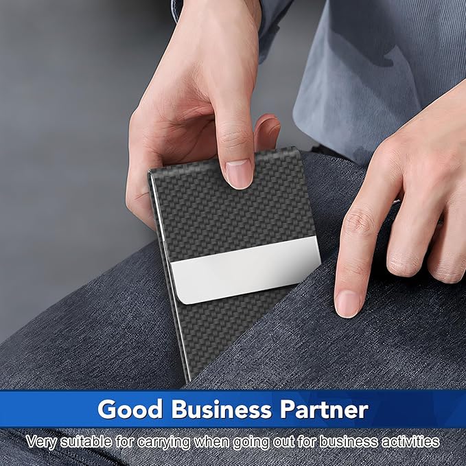 DMFLY Business Card Holder with Ultra Slim Design, Business Card Case with Premium PU Leather, Suit Pocket Metal Card Holder for Women/Men, Magnetic Closure Quick Access Cards, Small and Easy to Carry
