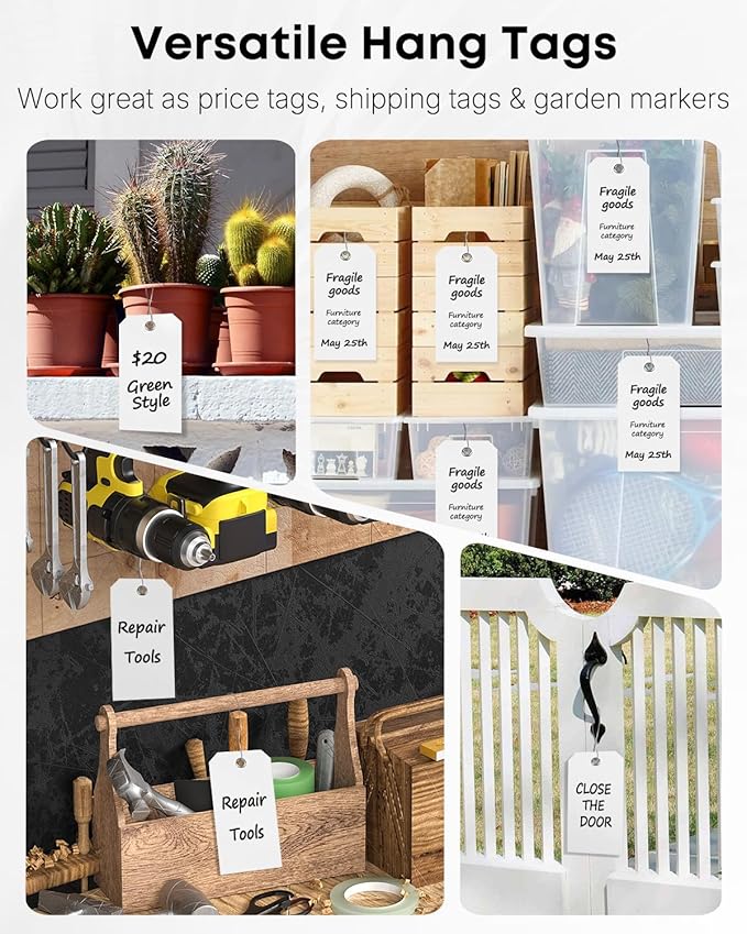 Uniclife 120 Pcs White Plastic Tags for Labeling 4.7"x 2.36" Plastic Shipping Tag with Wire Writable Waterproof Tag Price Tags with Reinforced Eyelet Blank Hang Label for Luggage