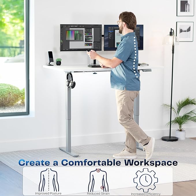VIVO Electric 60 x 30 in Standing Desk, Memory Height Adjustment, 1B Series, Holds 220 lbs, White Top Gray Frame, DESK-KIT-1G6W-30