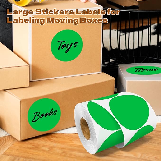 3 Inch Round Color Coding Labels (500 per Roll) - Colored Dot Stickers Round Labels for Inventory, Warehouse, Office Organizing - Green Circle Stickers