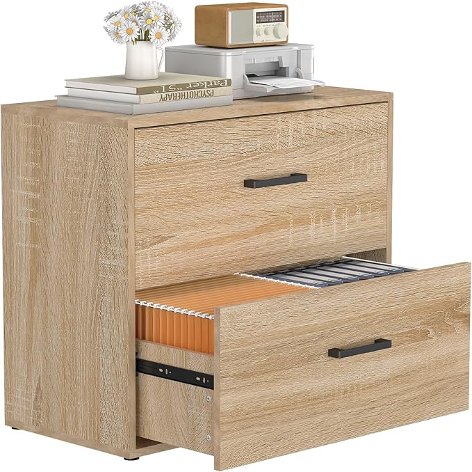 FATIGOS 2 Drawer Lateral File Cabinets, Wooden File Cabinets for Home Office, Large Office Filing Cabinet with Drawer, Printer Stand for Hanging Files/Letter/Legal Size, Oak