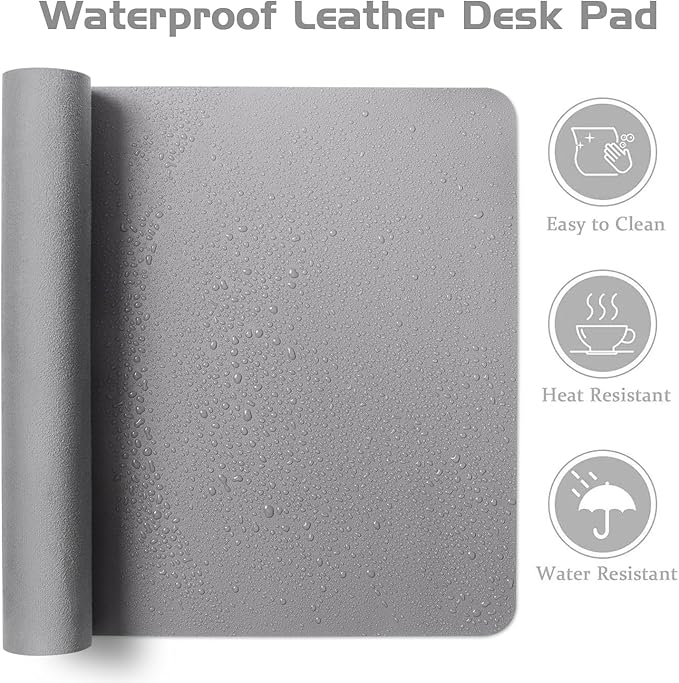 Aothia Leather Desk Pad Protector, Office Desk Mat, Large Mouse Pad, Laptop Desk Pad, Non-Slip PU Leather Desk Blotter, Waterproof Desk Writing Pad for Office and Home (Light Grey, 55" x 24")