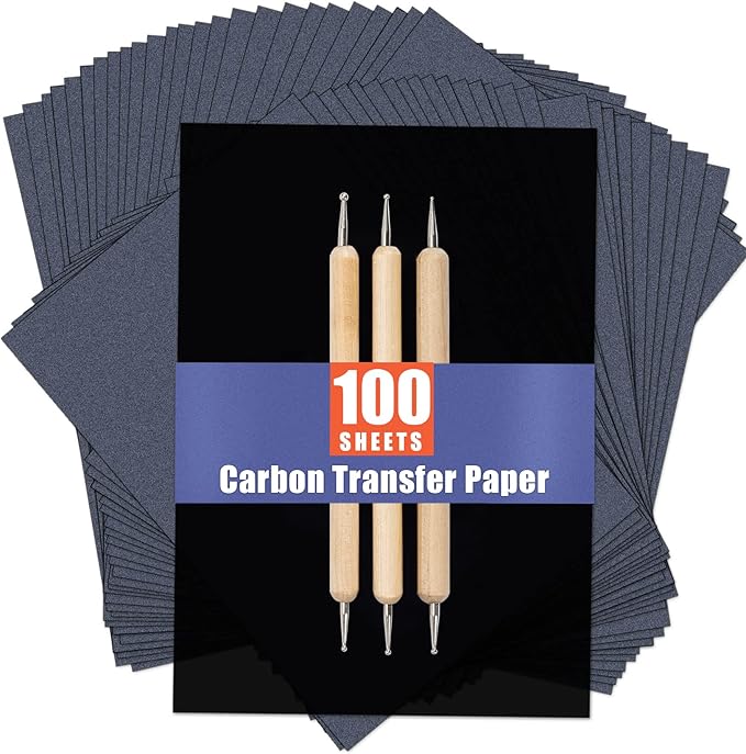 psler 100 Sheets Carbon Paper Sheets, Carbon Transfer Paper with 3PCS Embossing Stylus for DIY Woodworking, Paper, Canvas and Other Art Craft Surfaces(7.3 by 10 Inch)