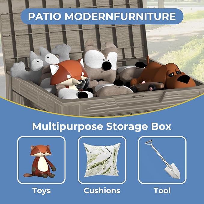 PATIOEASY Outdoor Storage Box 30GAL Waterproof Resin Deck Box,UV-Resistant Lockable Package Delivery Bin for Garden Tools,Small Patio Outside Cushions,Pool Accessories Supplies,Chest,Furniture,Brown