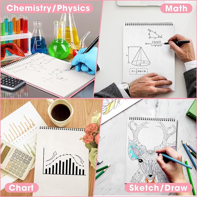 Engrowtic 1 Pack Top Spiral Graph Paper Notebooks 8.7 X11.4 Inch A4 Grid Paper Notepad 70 Sheet Memo Steno Pad for Engineering Writing Sketching Drawing School Office Supplies (Pink)