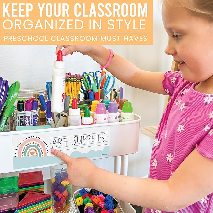 Desk Name Tags for Classroom -25 Student Name Plates for Classroom Kindergarten, Preschool, 1st, 2nd & 3rd Grade, 9x3 Teacher Nameplates for Student Desks & Cubbies, Boho Nametags
