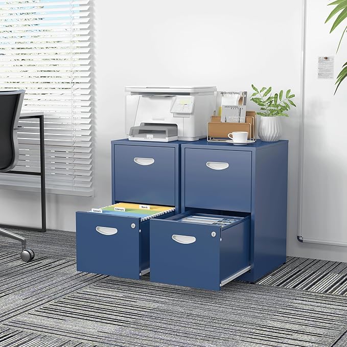 SteeLoong 2 Drawer File Cabinet with Lock,Blue Metal Office Drawers Filing Cabinets for Home Office, Two Drawer Under Desk File Cabinet for Hanging Letter,Easy Assemble