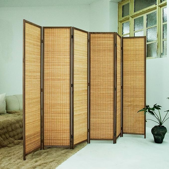 Loomveil 6 Panel Room Divider Folding Privacy Screen,67 inch Bamboo Panel Divider for Home Partition,Brown