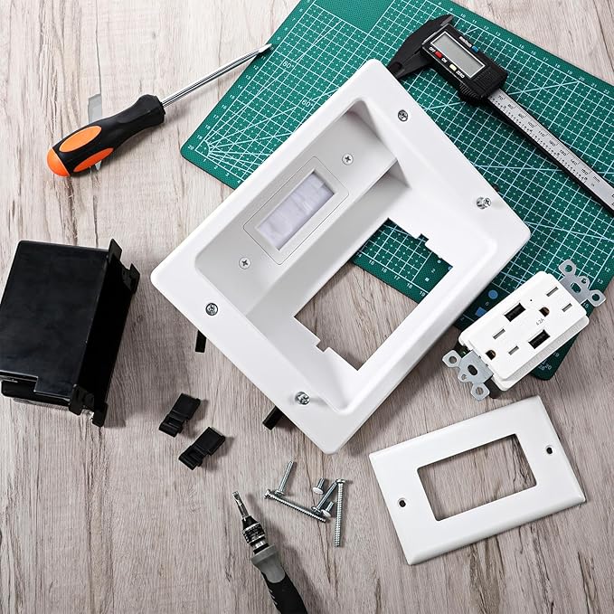 in Wall Cable Management Kit with Brush Wall Plate, AC Outlets & USB Ports, Recessed Outlet Box, for Walls Mount TV with Cable Management Box, in Walls TV Connection Kit for Home Theater Systems