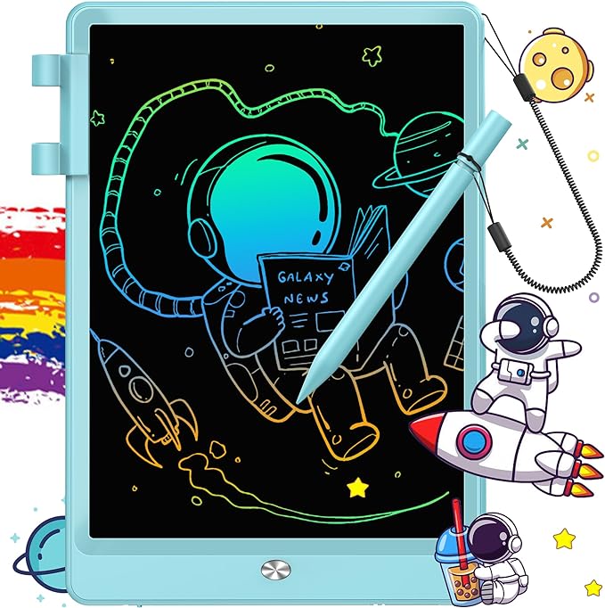 FLUESTON LCD Writing Tablet, Doodle Board Toys Gifts for 3-8 Year Old Girls Boys, 10 Inch Colorful Electronic Board Drawing Pad for Kids, Christmas Gifts for Toddler Educational Learning Travel, Blue