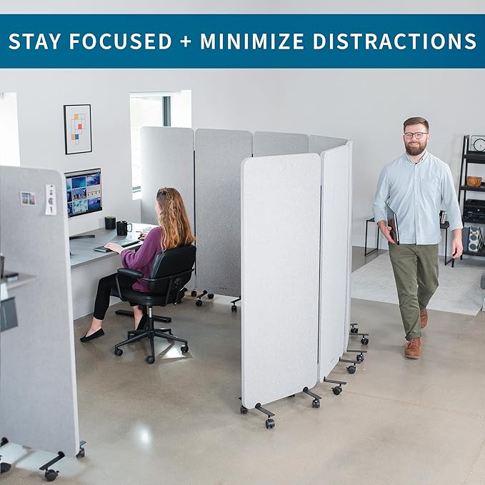 VIVO Freestanding 72 x 66 inch Privacy Panel, Mobile Cubicle Divider, x3 24 inch Wall Partitions, Gray, PP-3-T072G-M