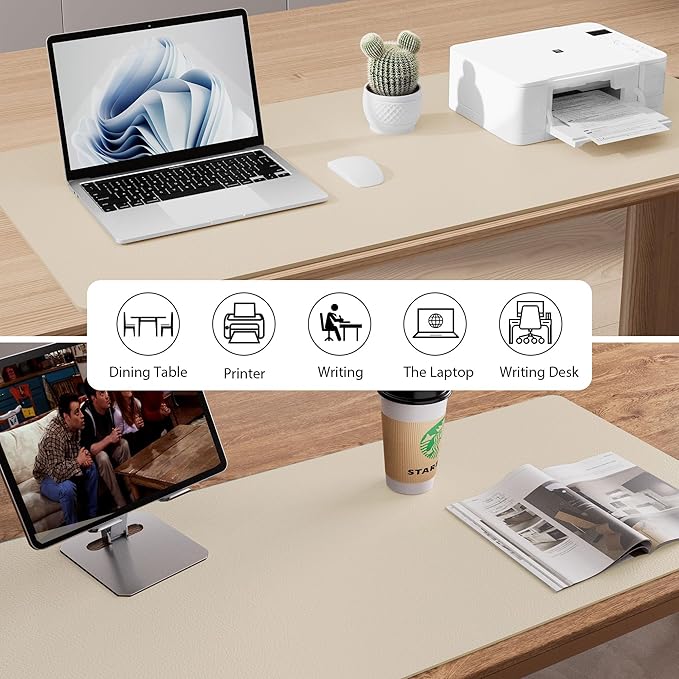 Aothia Non-Slip PU Leather Waterproof Laptop Desk Pad Protector, Blotter Mat, Writing and Mouse Pad for Office & Home, Beige, 23.6" x 13.7"