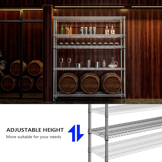 M MZG 2200 Lbs 5 Tier Storage Rack Metal Wire Shelving Unit, Storage Standing Shelf Organizer for Laundry Bathroom Kitchen Pantry Closet Garage, Chrome 17.7" D x 59.1" W x 70.4" H