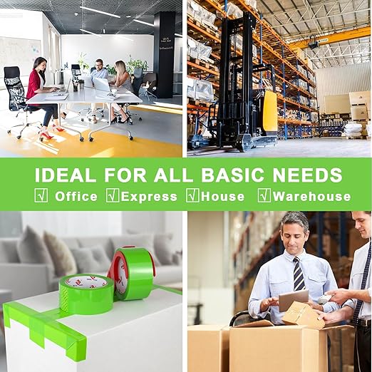 BOMEI PACK Heavy Duty Colored Packing Tape with Dispenser 1.88 Inch x 60 Yards (Green) 6 Rolls, 2.4 mil Industrial Grade Packaging Tape for Shipping, Moving, Mailing & Storage