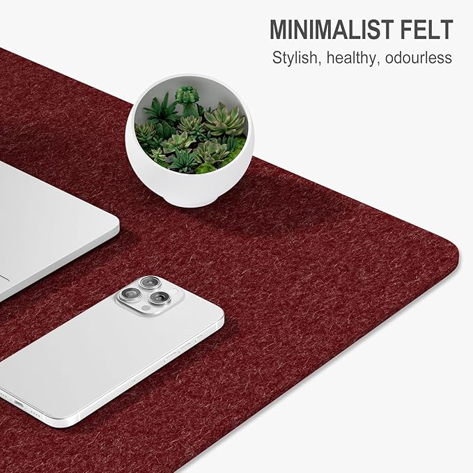Auhoahsil Felt Desk Mat, Minimalist Large Mouse Pad XXL 35.5 x 15.7 in, Desk Matt for Desktop, Keyboard, Laptop, Computer, Office, Work from Home, Gaming, Red