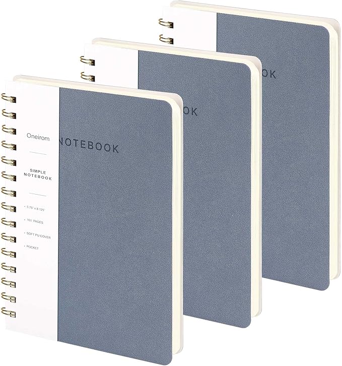 Spiral Notebook-5.75" x 8.125" College Ruled Journal with Inner Pockets and 160 Pages,PU Leather Cover Business Journal, Twin-Wire Binding Notebook Perfect for Office & Home School Supplies 3 pack Reefblue