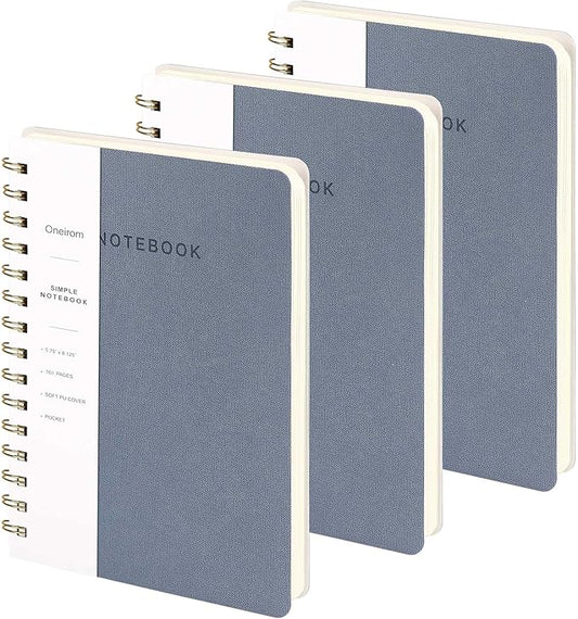Spiral Notebook-5.75" x 8.125" College Ruled Journal with Inner Pockets and 160 Pages,PU Leather Cover Business Journal, Twin-Wire Binding Notebook Perfect for Office & Home School Supplies 3 pack Reefblue