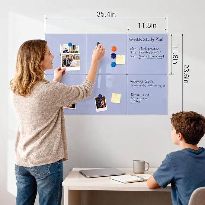 Comix Magnetic Dry Erase Board, 6 Pack, 11.8 x 11.8 Inches, Modular Whiteboard for Fridge, Office and Home, Small White Board Dry Erase Set for Kids, Students, Kitchen Organizer and Planner, Purple