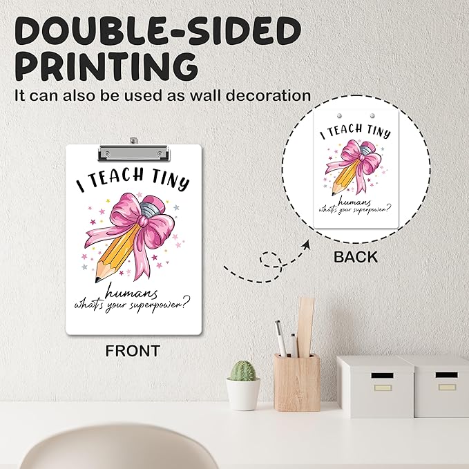 APIILVPQ Teacher Clipboard, Pink Bow Clipboards with Low Profile Clip for Office School Use, Teacher's Day Appreciation Gifts Wooden Clip Boards for Writing Reading - C08