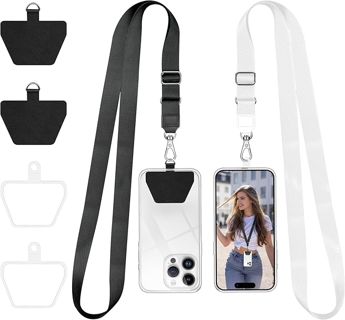 Doormoon Phone Lanyard, Universal Adjustable Neck Strap for Phone Case Keys ID Badges Cell Phone Lanyard Compatible with iPhone, Samsung, Most Smartphones, 2 Pack, Black White