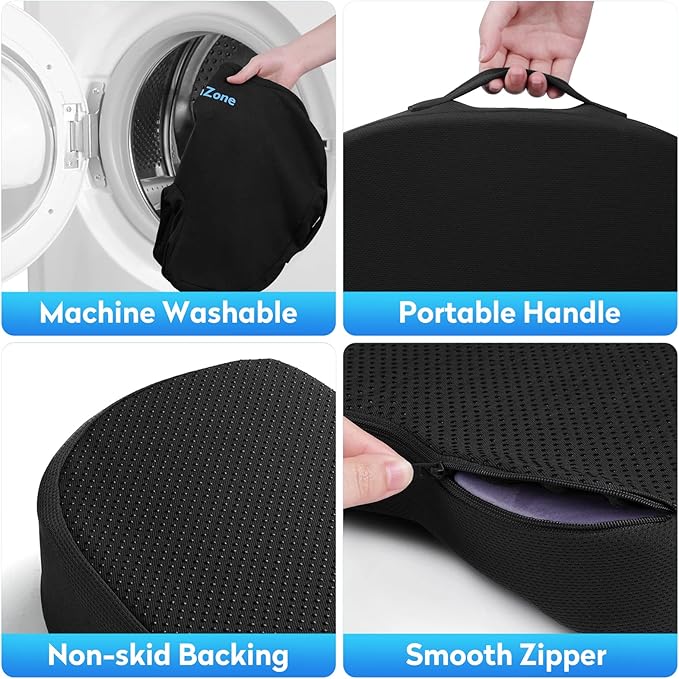 CushZone Seat Cushion, Office Chair Cushions, Car Seat Cushion, Non-Slip Sciatica & Back Coccyx Tailbone Pain Relief Chair Pad, Memory Foam Pillow for Computer Desk, Wheelchair, Driving(Black)
