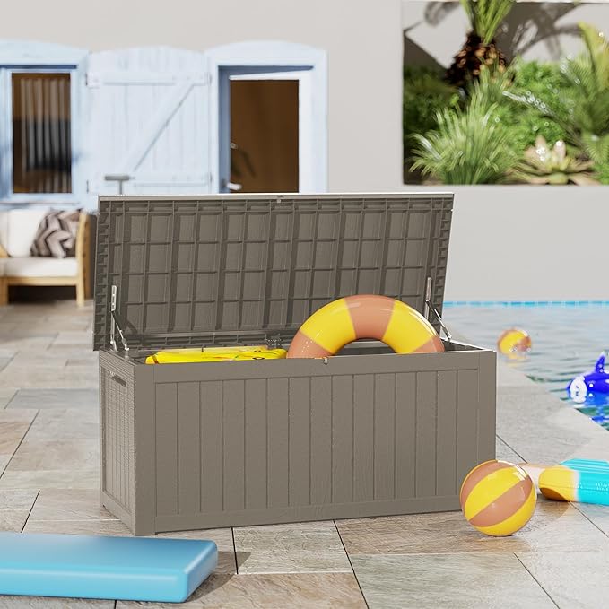 Yardgrace 270 Gallon Heavy Duty Outdoor Storage Box - Extra Large Package Protection for Outside Deliveries, Patio Storage Bench & Resin Deck Chest with Lock, UV-Resistant, Slate Grey