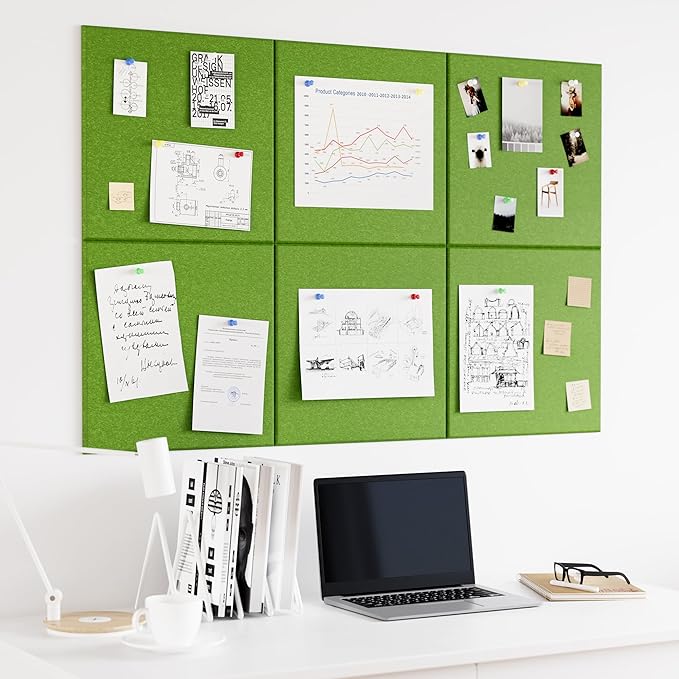 Neatsure Large Cork Board for Wall, 36" x 24" Bulletin Board with Pushpins, 6 Panels Felt Tiles Tack Push Pin Board for Office, Forest Green