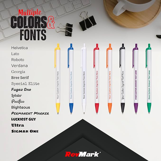 RevMark Personalized Ballpoint Pen, Custom Printed Name, Business or Event Information, Timeless Advertising, USA Made Pens, Promotional Marketing, Smooth Black Ink, Bulk Pack (Blue,1000 Ct.)