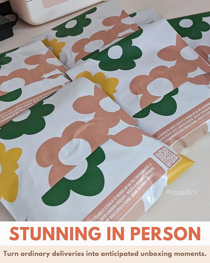 Poly Mailers 6 x 9 Inch - 100 pack Biodegradable Shipping Bags for Stationery and Small Accessories - Impack Self-Seal Waterproof Thick Mailing Envelope for Small Items - Daisy Multi