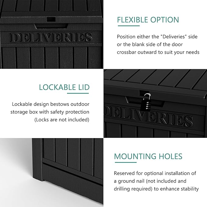 Yardgrace 55 Gallon Outdoor Storage Box, Waterproof Resin Deck Box for Patio, Pool, and Garden, Lockable Bin for Cushions, Tools, and Accessories, UV-Resistant, Black