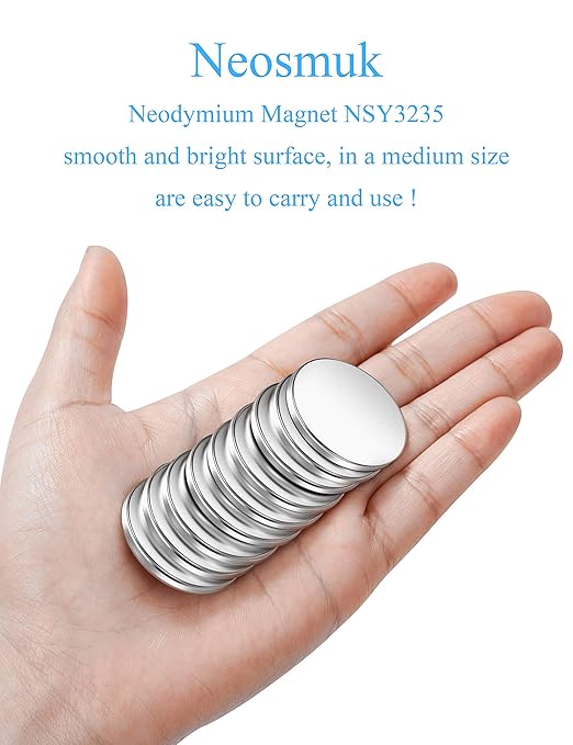 Neosmuk Super Strong Neodymium Magnets, Heavy Duty, Industrial Grade, Round, Silver, 10 Pack, 1.26 Inch Diameter x 0.126 Inch Thickness