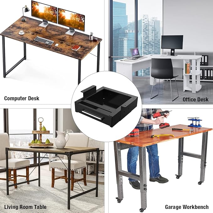 UNITEDPOWER Under Desk Drawer Storage, Pull-Out Office Hidden Counter Drawer, Metal Sliding Organizer Mount Below Table, Optional Bracket Height, Black