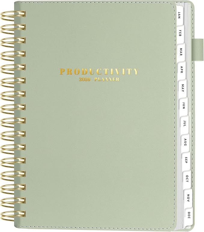 SUNEE 2026 Planner 5.9" x 8.3" – Dated Productivity Planner for Time Management - Daily,Weekly & Monthly Planner to Achieve Goals - Planner 2026 dated from January 2026 – December 2026,Grey Green