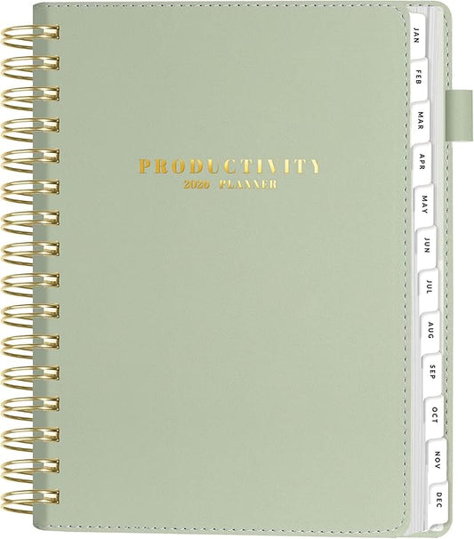 SUNEE 2026 Planner 5.9" x 8.3" – Dated Productivity Planner for Time Management - Daily,Weekly & Monthly Planner to Achieve Goals - Planner 2026 dated from January 2026 – December 2026,Grey Green