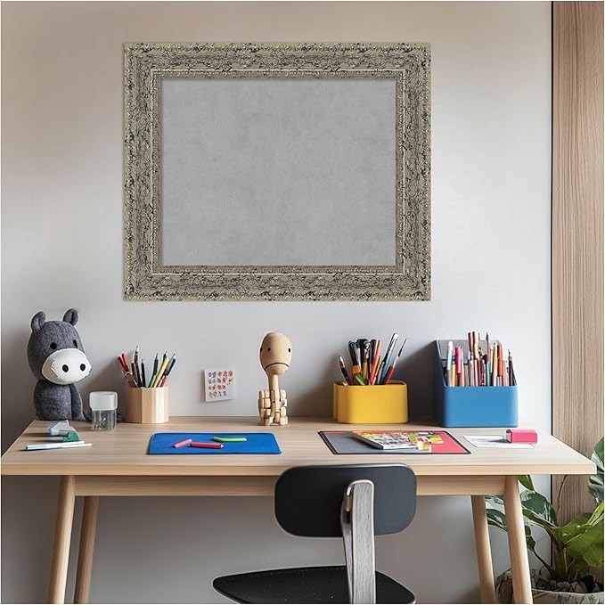 Amanti Art Silver Framed Magnetic Board 21x25 Small Vision Board for use with Magnets, 100% Metal Sheet to Display Items as Office Decor or for Home Organization in mudroom, Kitchen or Kids Room