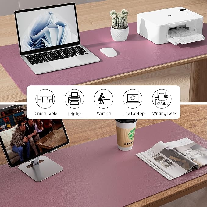Aothia Leather Desk Pad Protector, Mouse Pad, Office Desk Mat,Non-Slip PU Leather Desk Blotter, Laptop Desk Pad, Waterproof Desk Writing Pad for Office and Home (Dark Pink, 23.6" x 13.7")