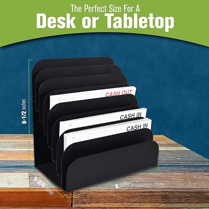 BankSupplies STEELMASTER Steel Cashier Pad Rack - 8 Slot File & Desk Organizer - Paper Organizer - Black Powder Coat Finish - Scratch & Chip-Resistant - Forms, Applications, Deposit Slips & Checks