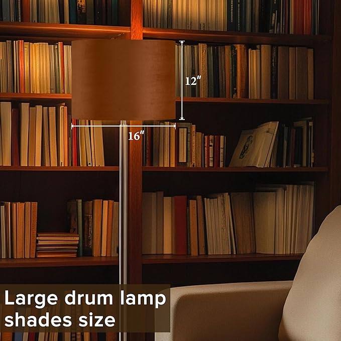 GO&SO Large Lampshades Replacement,Burnt Orange Velvet Drum Lamp Shades Set of 2-16" Top x 16" Bottom x 12" High(Spider)- Modern Fabric Lampshade for Table Lamp,Floor Lamps -Assembly Require
