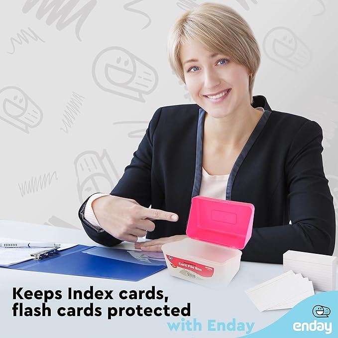 Enday Index Card Holder Pink, 3x5 Note Flash Card Organizer Case, Index Card File w/flip top, Notecard Recipe, Holder, Holds 250 Cards, Also Available in Purple, Red, Green, Blue, Grey (1 PC)