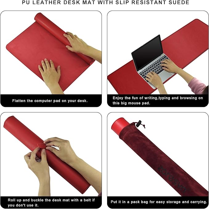 ZORESYN Oversized Desk Mat 78.7 x 35.4 inch (Red) - Premium PU Leather Conference Table Protector, Non-Slip Waterproof Desk Pad for Office/Home/Dining, Mouse Pad & Writing Surface