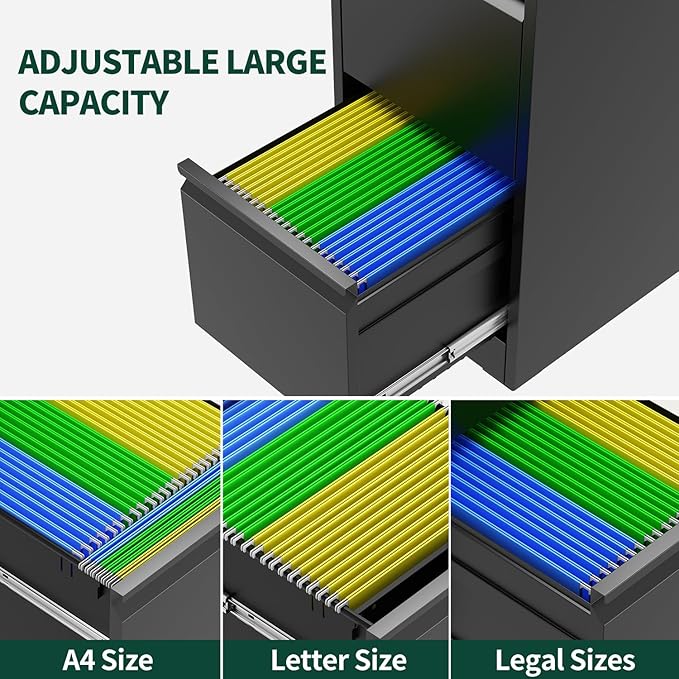Yukimo 5 Drawer File Cabinet with Lock, Vertical Filing Cabinets for Home Office, Locking File Cabinet Hanging Files for A4/ Legal/Letter, Require Assembly, Black