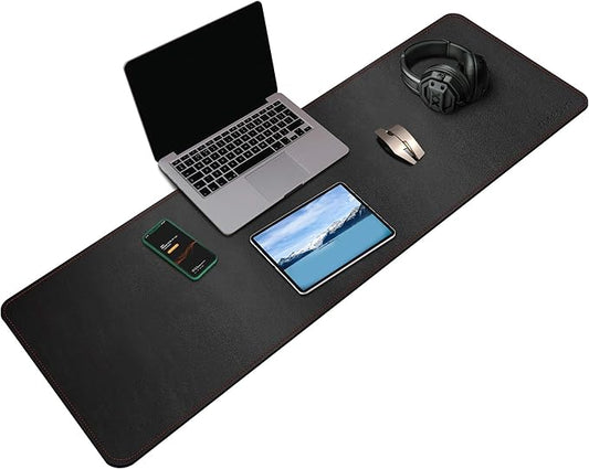 ZORESYN XL Large Desk Pad (47.2" x 15.8") - PU Leather Office Desk Mat for Keyboard and Mouse - Waterproof Surface with Nonslip Base - Black Extended Mouse Pad for Home & Office