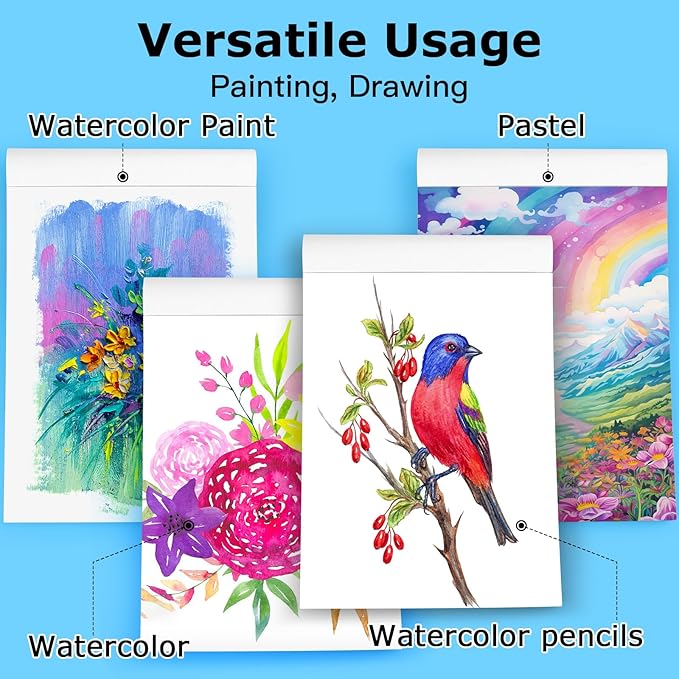Watercolor Paper Pad, 9"x12" Water Color Paper, 140lb/300gsm Artist Painting Drawing Paper Book, Art Supplies for Adults Kids, Watercolors, Watercolor Paint Set, Sketchbook, Journal, Black