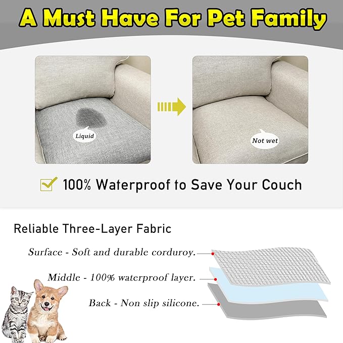 Couch Arm Covers, Waterproof Armrest Cover for Sofa, Armchair, Loveseat, Non-Slip Recliner Arm Cover, Sofa Arm Covers, Headrest Covers, Arm Chair Covers Set of 2 (Light Gray, 28"×24")
