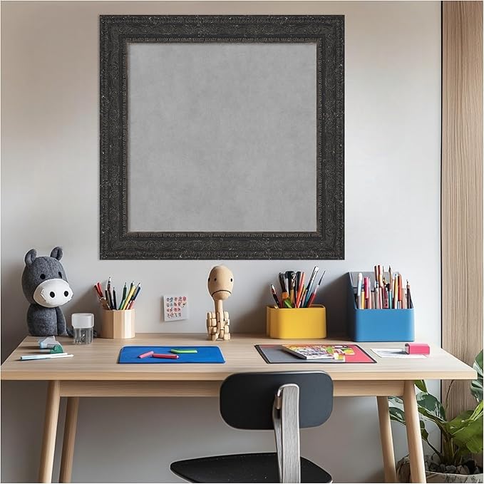 Amanti Art Black Framed Magnetic Board 25x25 Medium Vision Board for use with Magnets, 100% Metal Sheet to Display Items as Office Decor or for Home Organization in mudroom, Kitchen or Kids Room