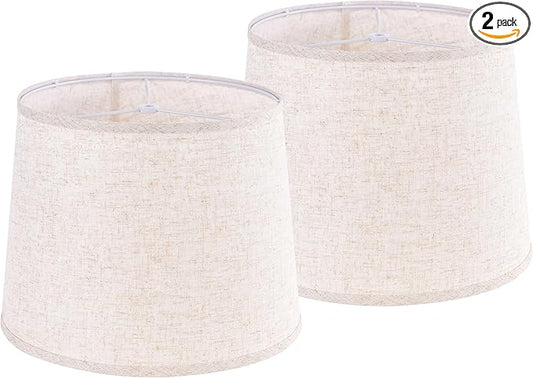 GO&SO Set of 2 Beige Drum Lamp Shades -11" Top x 13" Bottom x 10" High (Spider) -Oatmeal Linen Texture Lampshades for Table Lamps & Bedside Lamps -Farmhouse Style Replacement Lamp Shade -Easy Assembly